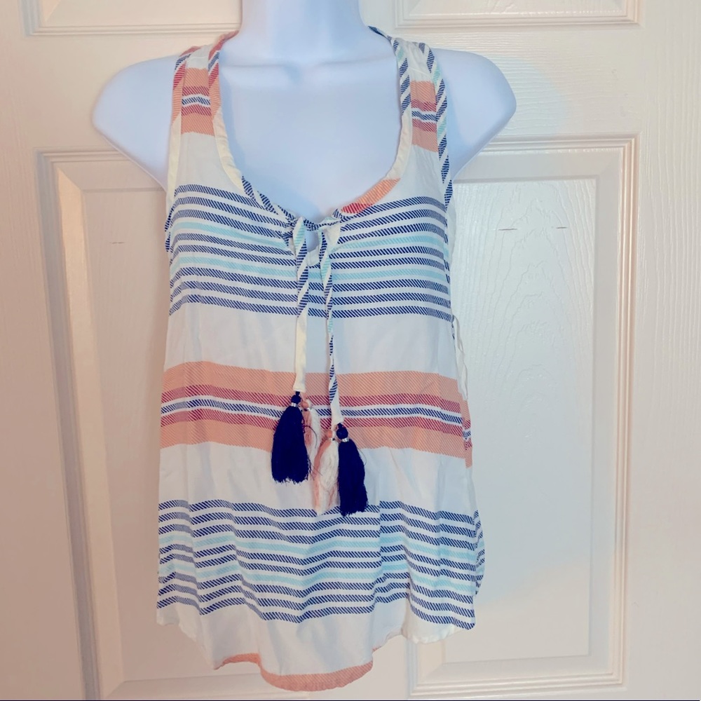 Ocean Drive striped tank racer back with tassel tie size small